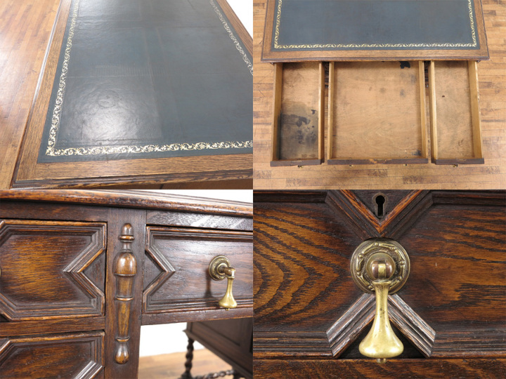 ブルー系のレザーが印象的なツイストレッグデスク 54773 アンティーク