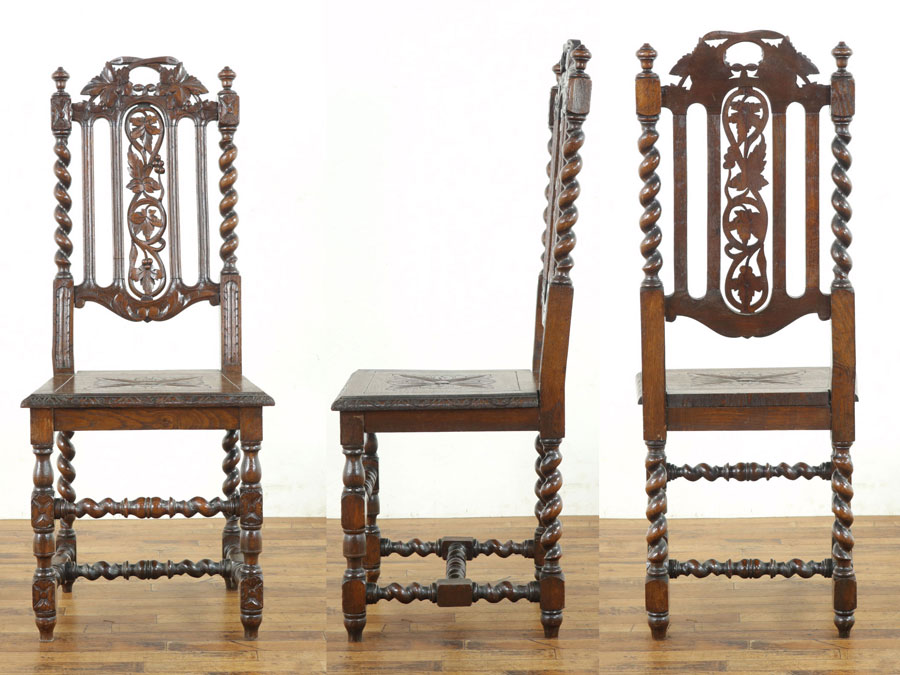 葡萄の彫刻に木の座面 チェア 57056 アンティーク家具 ウェブサイト