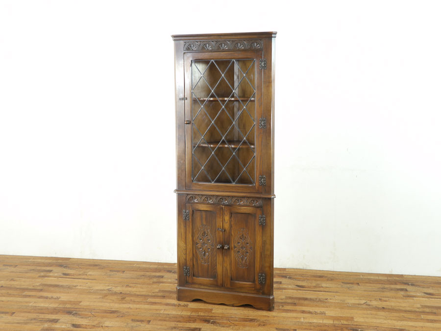 ヴィンテージ 家具 鍵付 コーナーキャビネット ラック 約86x57x52cm ヴィンテージ 家具 鍵付 コーナーキャビネット ラック 約