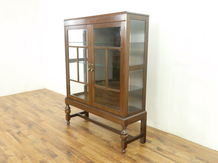 古家具　ガラスケース ブックケースのようなデザイン 面取りガラス ショーケース 57641