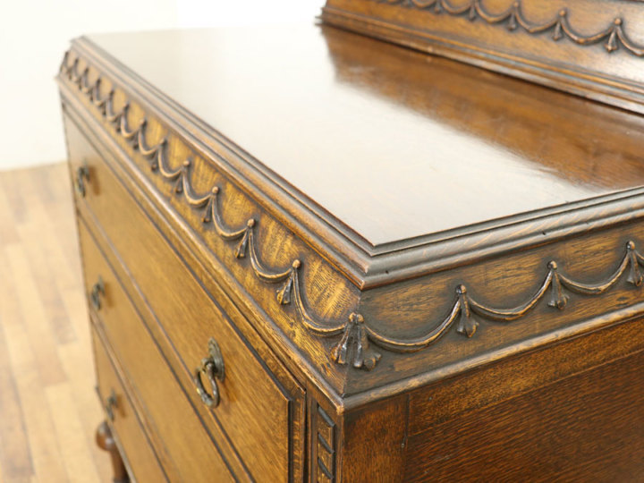 リボンのような彫刻が可愛い 英国チェスト 57767b アンティーク