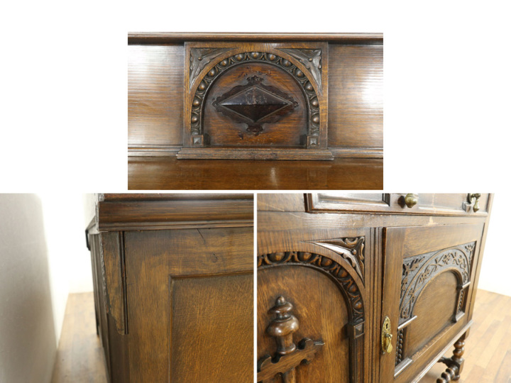 ★昭和レトロ★高級サイドボード★アンティーク★ ゴシックを感じる 大きめサイズの英国サイドボード 58088