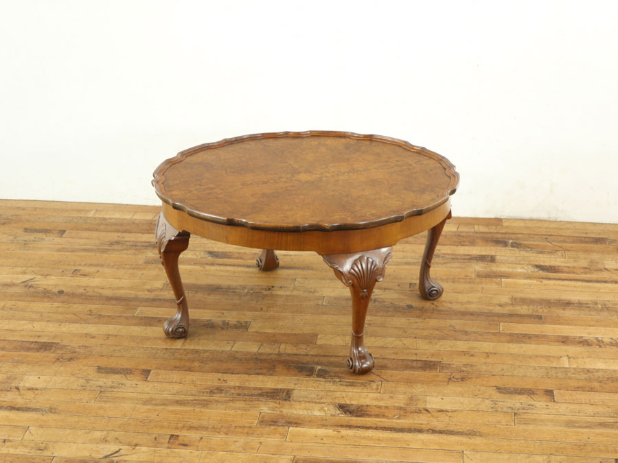 渦巻く足先、花開くような杢目、コーヒーテーブル 58232 アンティーク