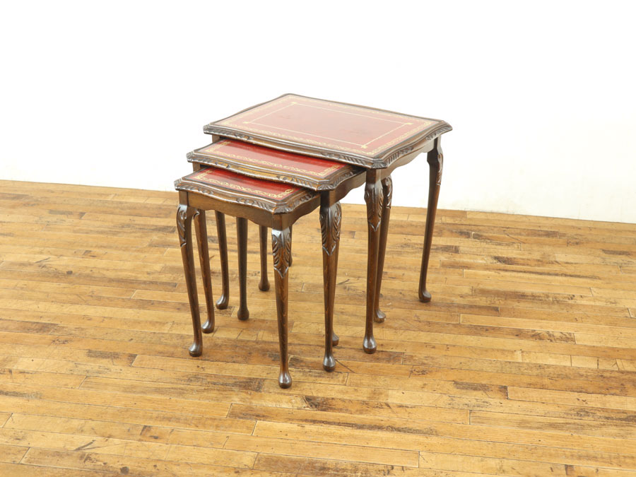 アンティーク　レザー　テーブル 赤いレザーがかっこいい ネストテーブル 58397 アンティーク家具