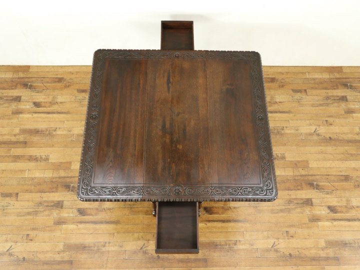 秘密の引き出し付き ゲートレッグテーブル 58587 アンティーク家具