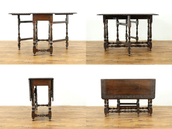 秘密の引き出し付き ゲートレッグテーブル 58587 アンティーク家具