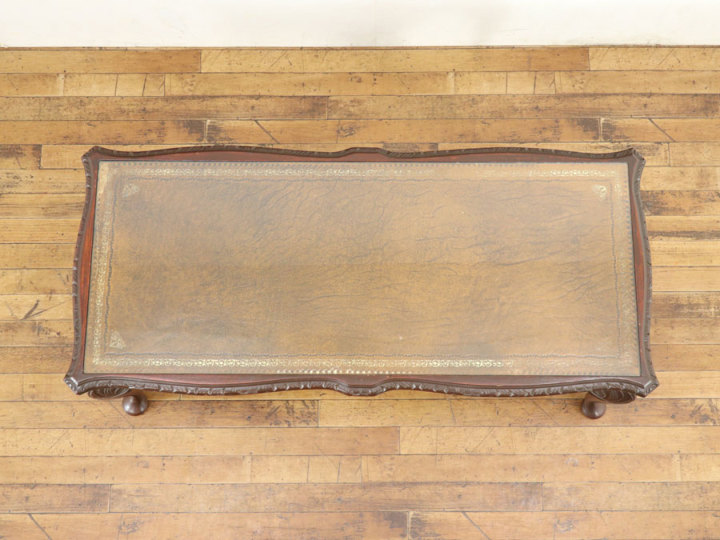 ガラス新調しました レザーも魅力 ガラストップコーヒーテーブル 58628