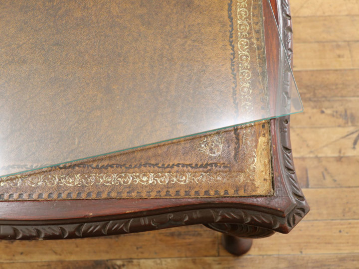 ガラス新調しました レザーも魅力 ガラストップコーヒーテーブル 58628