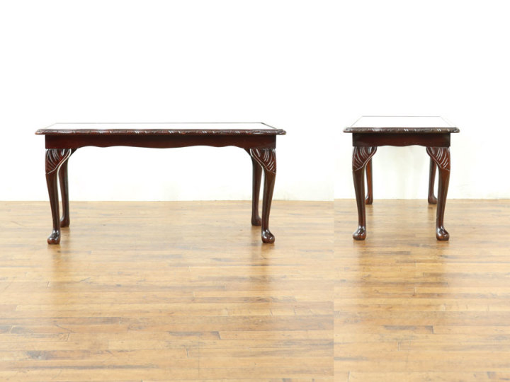 インレイも魅力 ガラストップコーヒーテーブル 58629 アンティーク家具