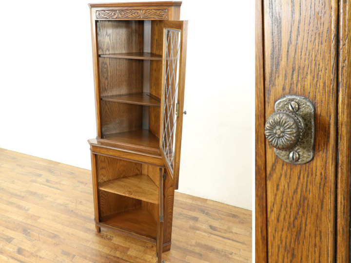 明るめの色もポイント コーナーキャビネット 58729 アンティーク家具