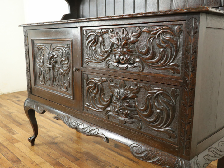 1900年頃 グリーンマンの彫刻 アンティークカップボード 59055