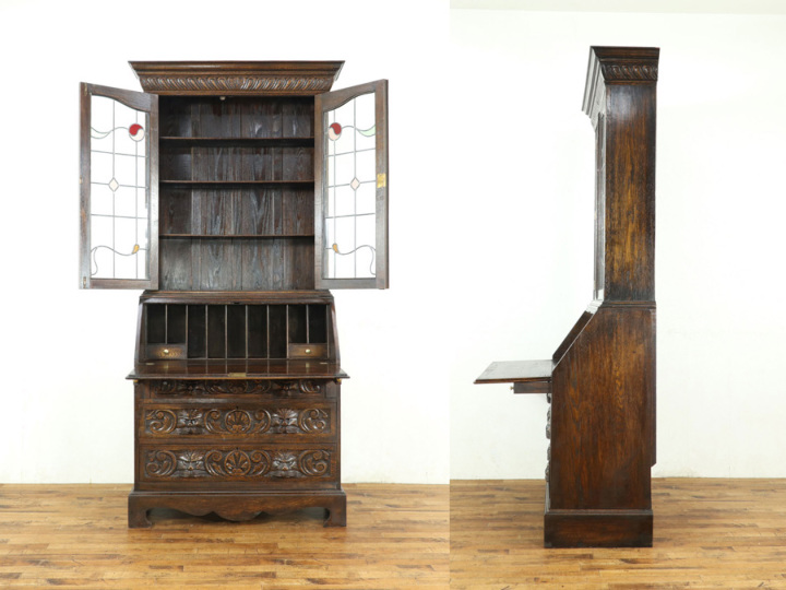 イギリスアンティーク 【ステンドグラスライティングビューロー】 antique & Vintage furniture at's(アッツ)□ / 英国ステンド