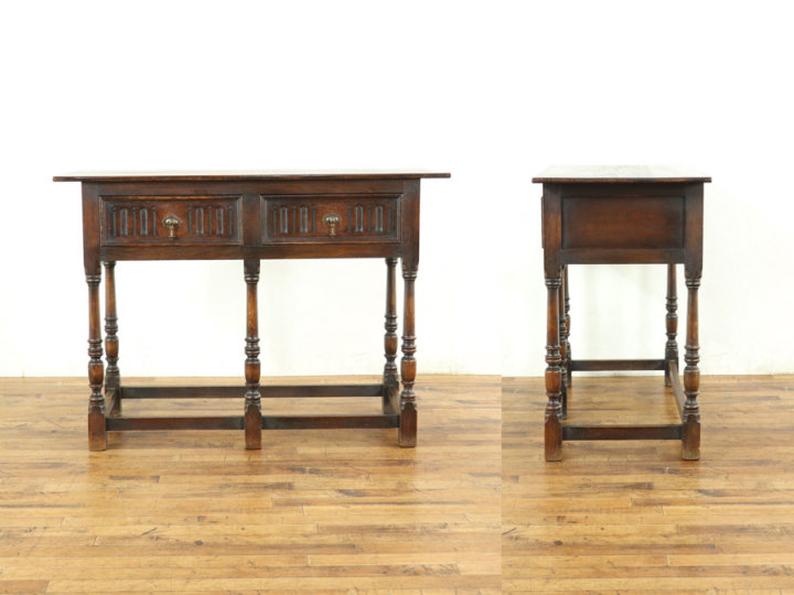 コンソールテーブル　サイドテーブル　　　　古家具 横長なサイズが嬉しい 引き出し付きコンソールテーブル 59349