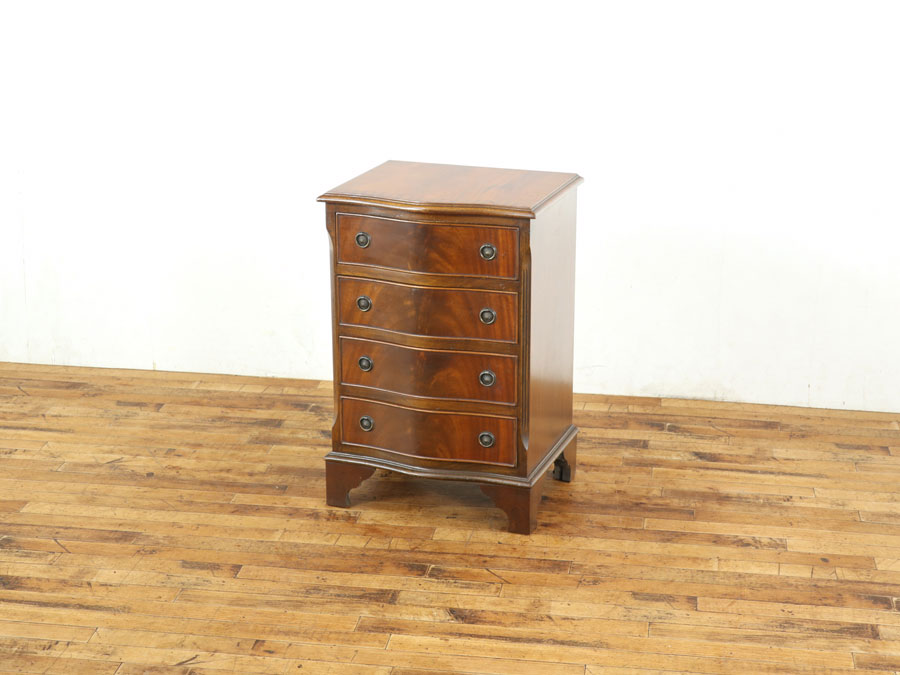 英国 アンティーク サーペンタインフロント サイドチェスト 花台 収納