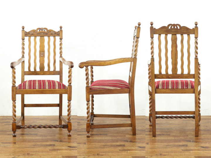 ツイストに王冠も魅力 イギリスアンティーク パーソナルチェアに 張替