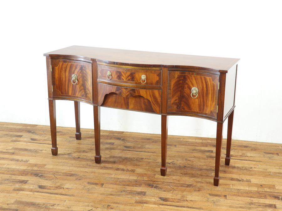 DLK28 英国クラシックスタイル サイドボード マホガニー無垢材 鍵付き 英国アンティークのおしゃれな収納家具、パーケットリーが美しい