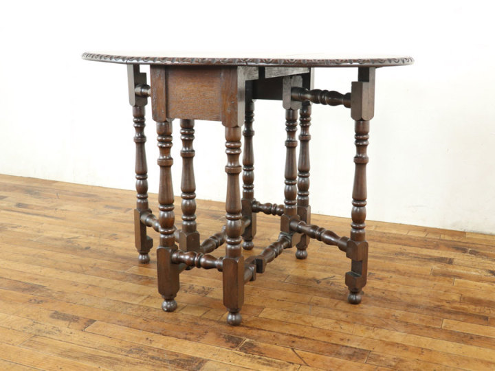 美しいターニングレッグと杢目 ゲートレッグテーブル 59883