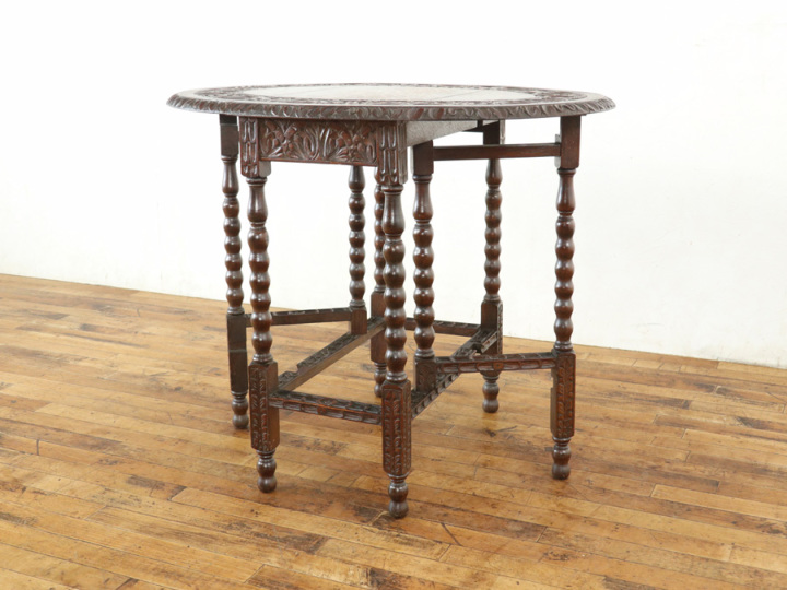 美しい彫刻 イギリスアンティーク家具 ゲートレッグテーブル 59892
