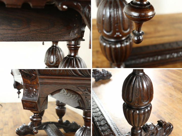 天板再塗装済み フランスアンティーク家具 美しい彫刻のドルフィン