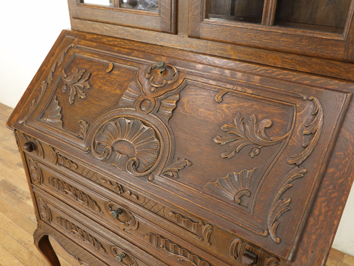 アンティークページ ダークカラー猫脚ブックビューロー 63696 アンティーク家具 ウェブ