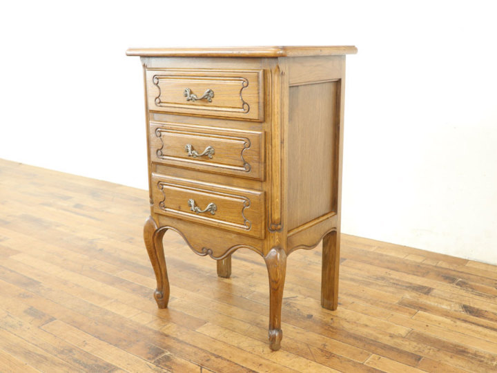 新品　ビンテージ　ラック　チェスト　アンティーク　断捨離 アンティーク調 3段チェスト オーク材 英国調 収納家具 幅80cm｜ロココ