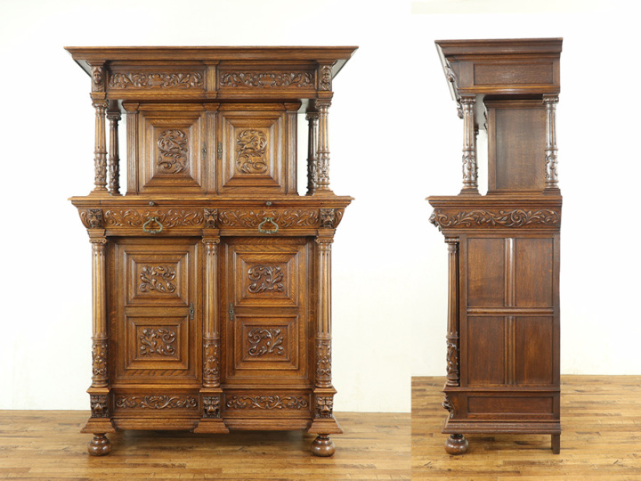 木製彫刻装飾キャビネット　アンティーク 素晴らしい彫刻とデザイン キャビネット 64487b アンティーク