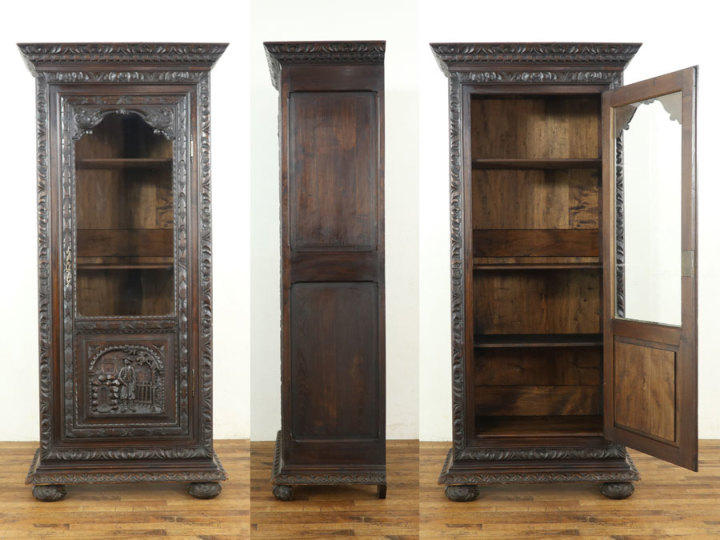 【展示品】アンティーク調　キャビネット　電話台 お城の見える村、とある風景 キャビネット 64538 アンティーク