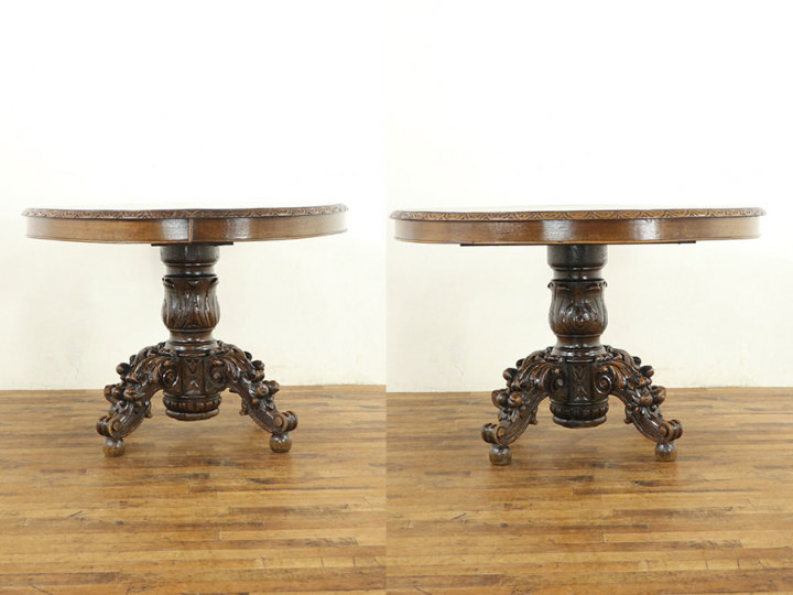 ボタニカルな彫刻 楕円形天板のテーブル 64569 アンティーク家具