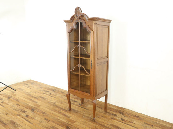 細身の珍しいサイズ ガラス扉キャビネット 64573 アンティーク家具