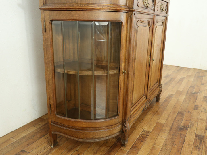 木製ガラスキャビネット 大理石調天板