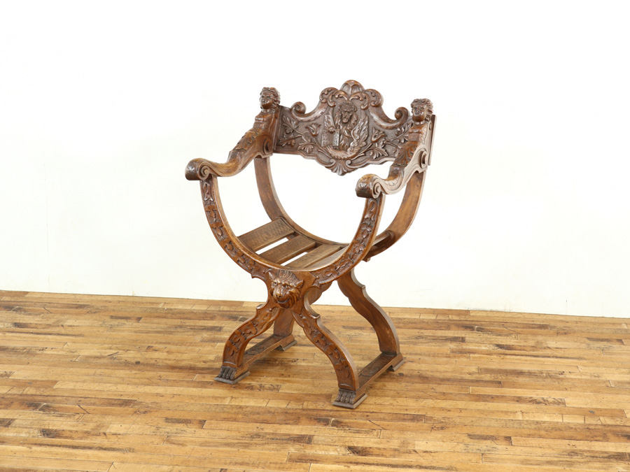 【新品品質保証】◆アンティーク! ダンテチェア サボナローラチェア ルネッサンス様式 椅子 西洋家具 西洋