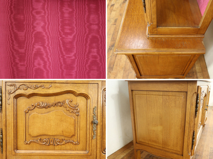 上部は側面までガラスのタイプ フランスアンティークキャビネット