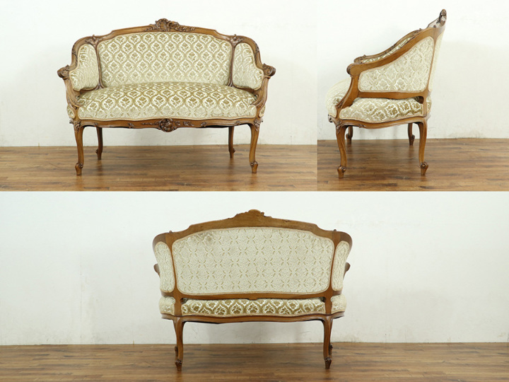 優雅なロココ様式 フランスアンティーク家具 張替済ソファ