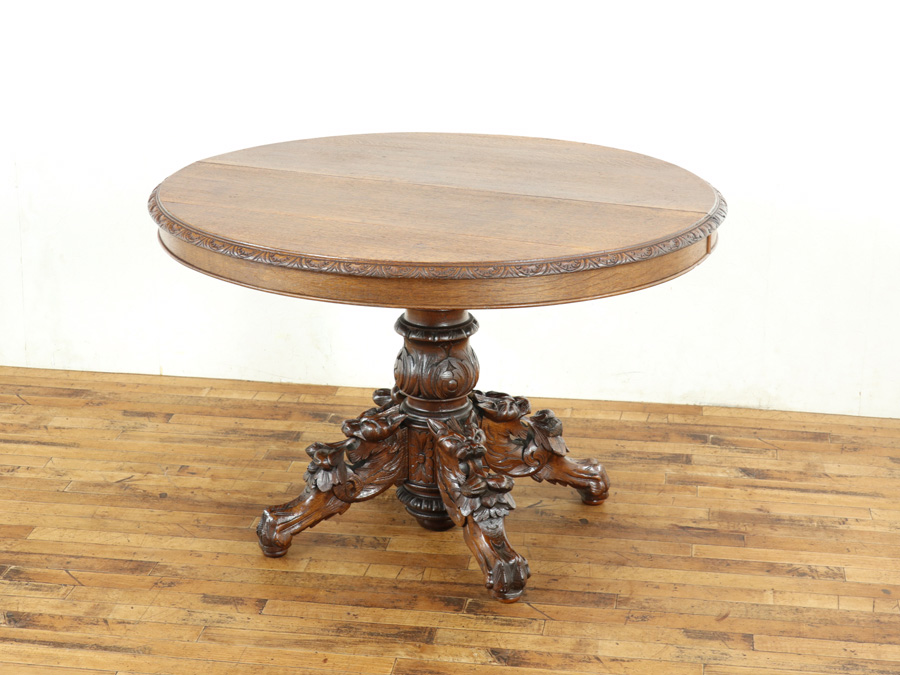 フランス アンティーク Round Oak Table テーブル チェア