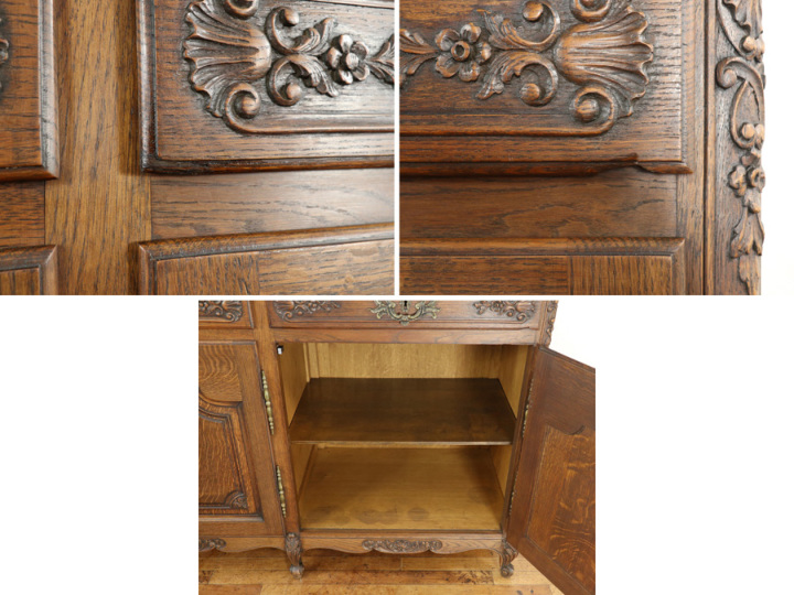 落ち着いたお色と細かな彫刻 フランス 猫脚サイドボード 65336