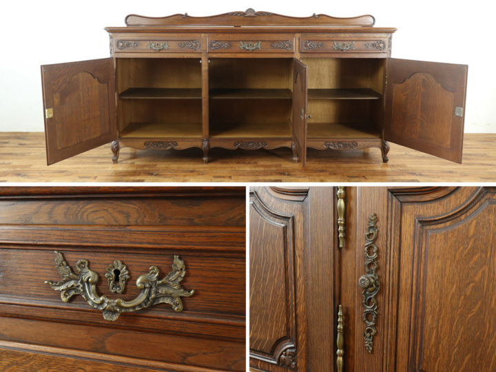 落ち着いたお色と細かな彫刻 フランス 猫脚サイドボード 65336