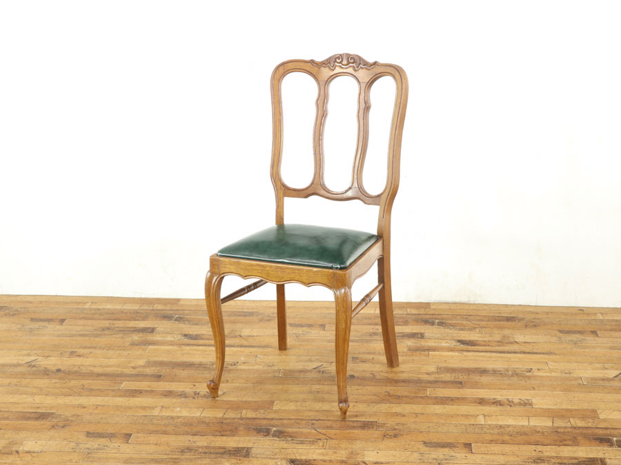 ダイニングチェア-革張り 猫脚 輸入家具 アンティーク風 green イタリア製 ダイニングチェア 本革 グリーン 送料無料猫脚