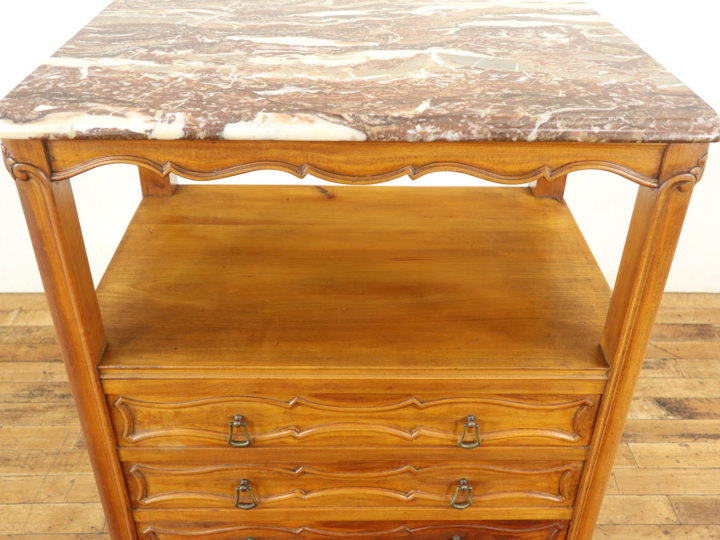 無垢マホガニー 天然大理石天板マーブルトップ棚 アンティーク 無垢