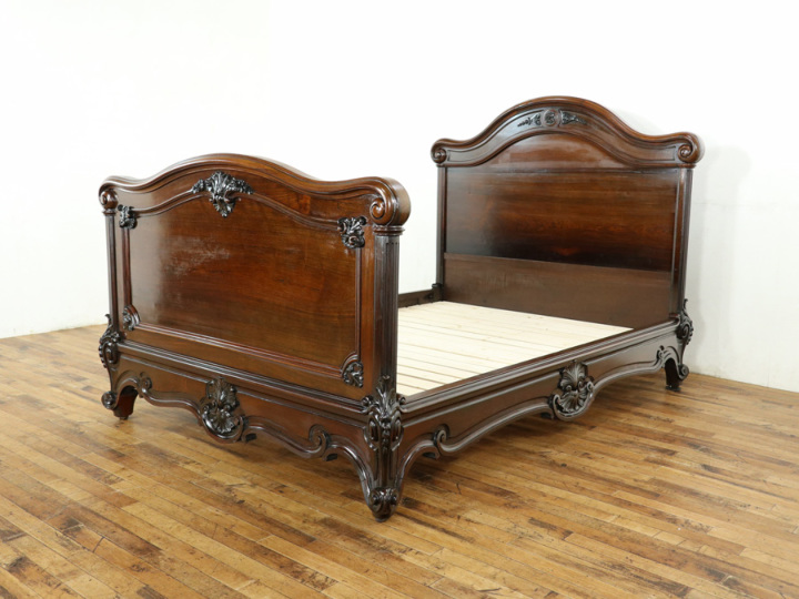 流麗なシルエットのローズウッドベッドフレーム 70451 アンティーク