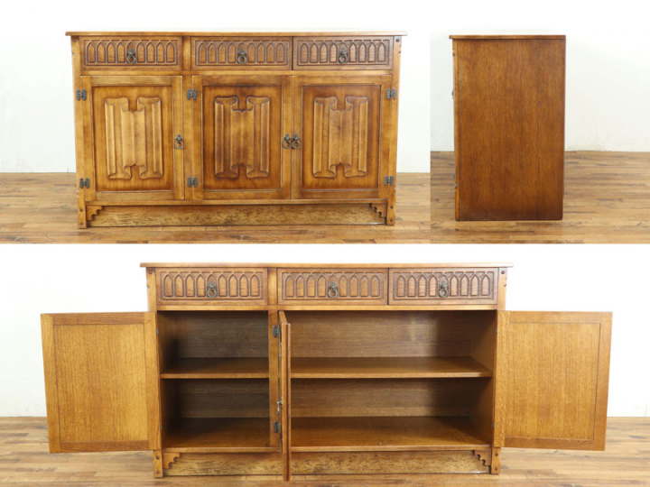 ゴシックの影響を感じる 3枚扉サイドボード 80080 アンティーク家具