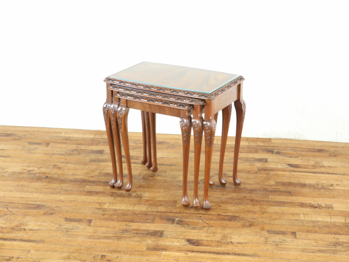 面取りガラスのガラストップネストテーブル 80233 アンティーク