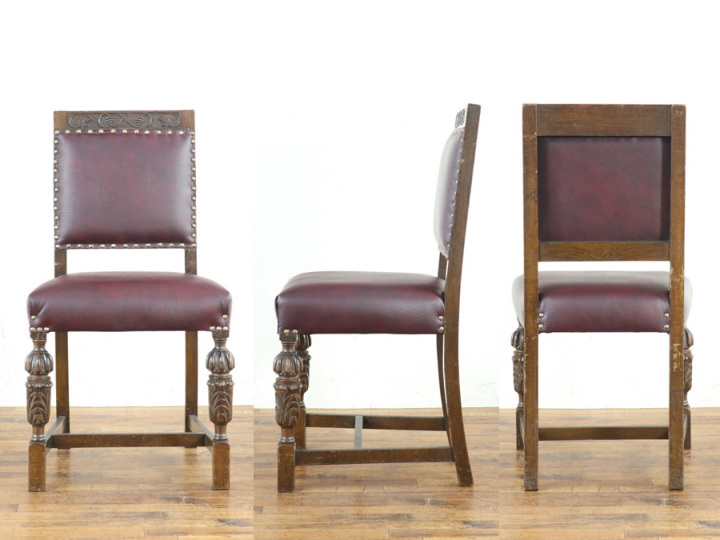 ブドウの彫刻 とブルボーズ イギリスアンティーク ダイニング8点セット