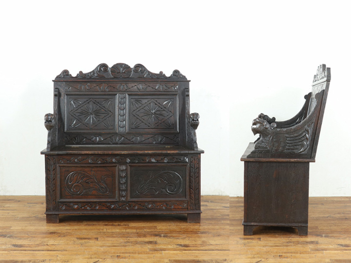 長い時間経過を感じる貫禄ある長椅子 ベンチ 80511 アンティーク家具