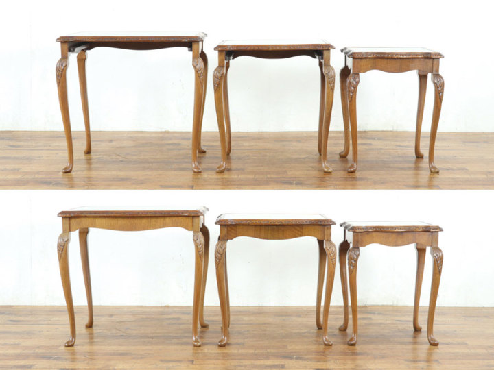 ウォールナットの美しい杢目 ネストテーブル 80514 アンティーク家具