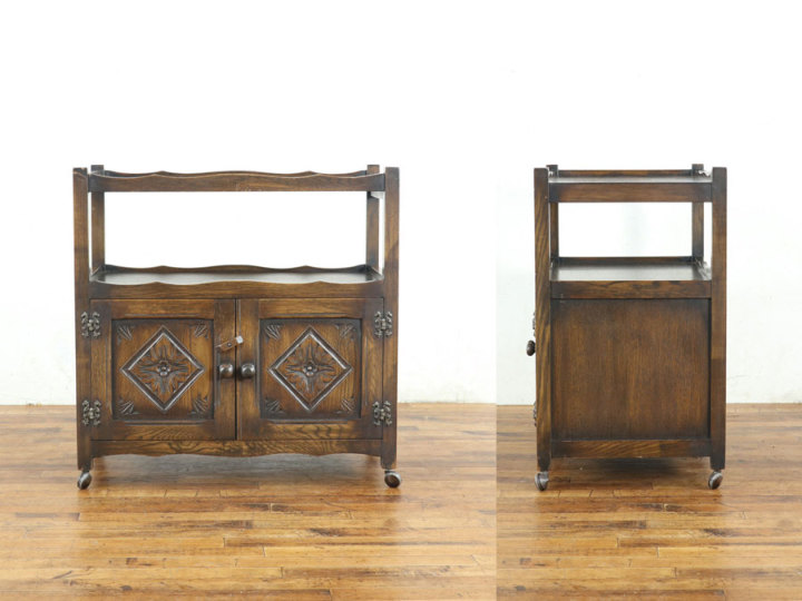 売約済み　英国　アンティーク トローリー メンテナンス済み　オーク材 ワゴン 扉収納タイプ 英国ワゴン 80563 アンティーク家具 ウェブサイト商品