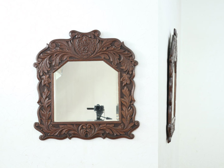 紋章もかっこいい イギリスアンティーク ウォールミラー 80618